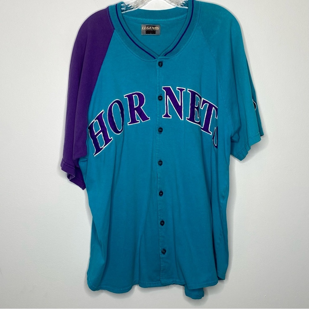 Legends Athletic Vintage Charlotte Hornets Button Front Short Sleeve Jersey